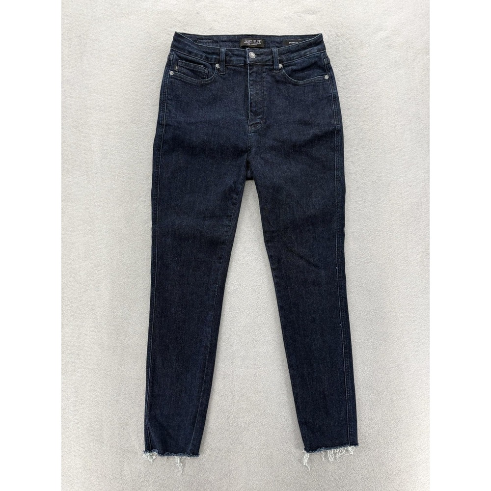 Judy Blue High Rise Control Top Skinny Jeans Womens 9/29 Blue Dark Wash Raw Hem